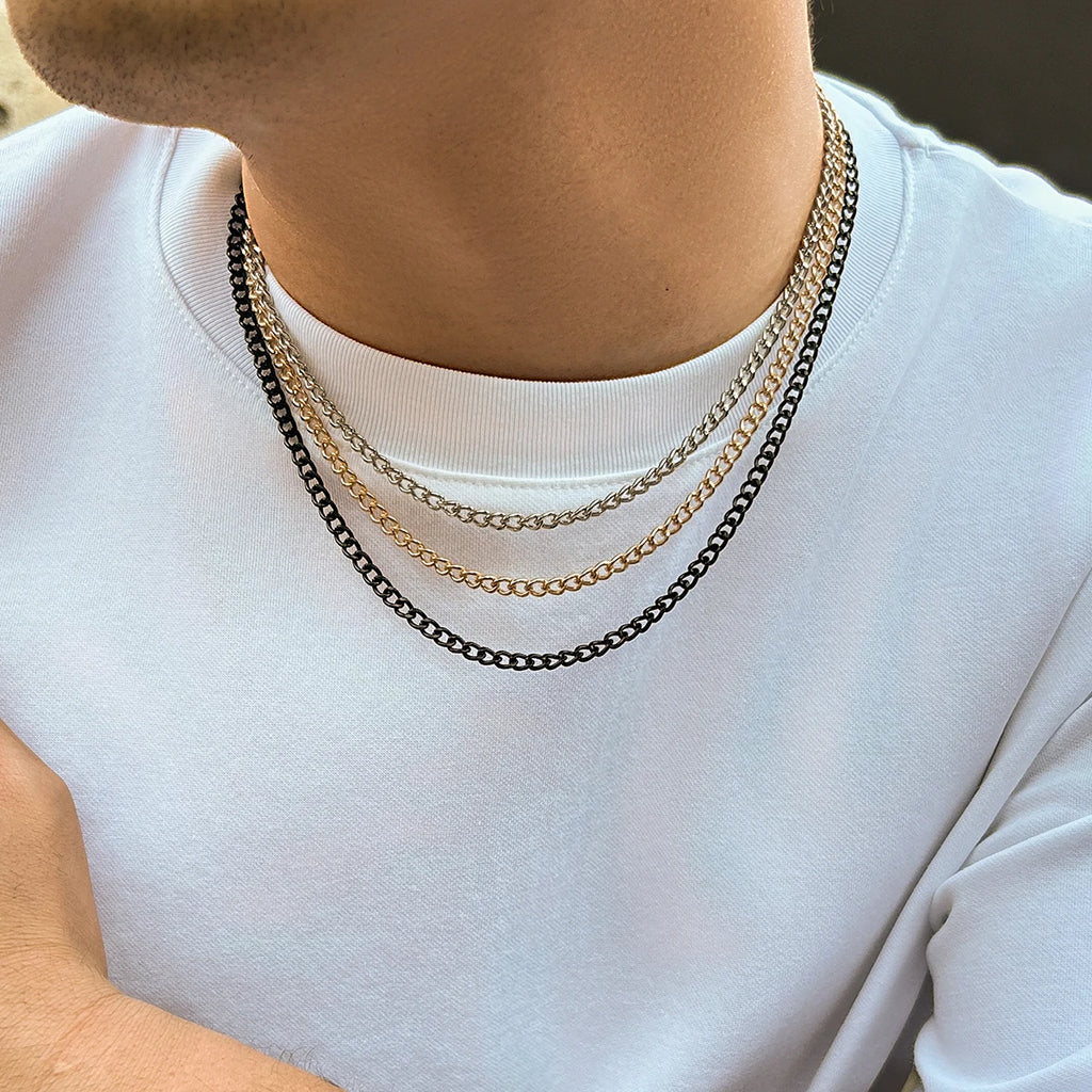 Multicolor Cuban Link Chain Choker Necklace for Punk Party