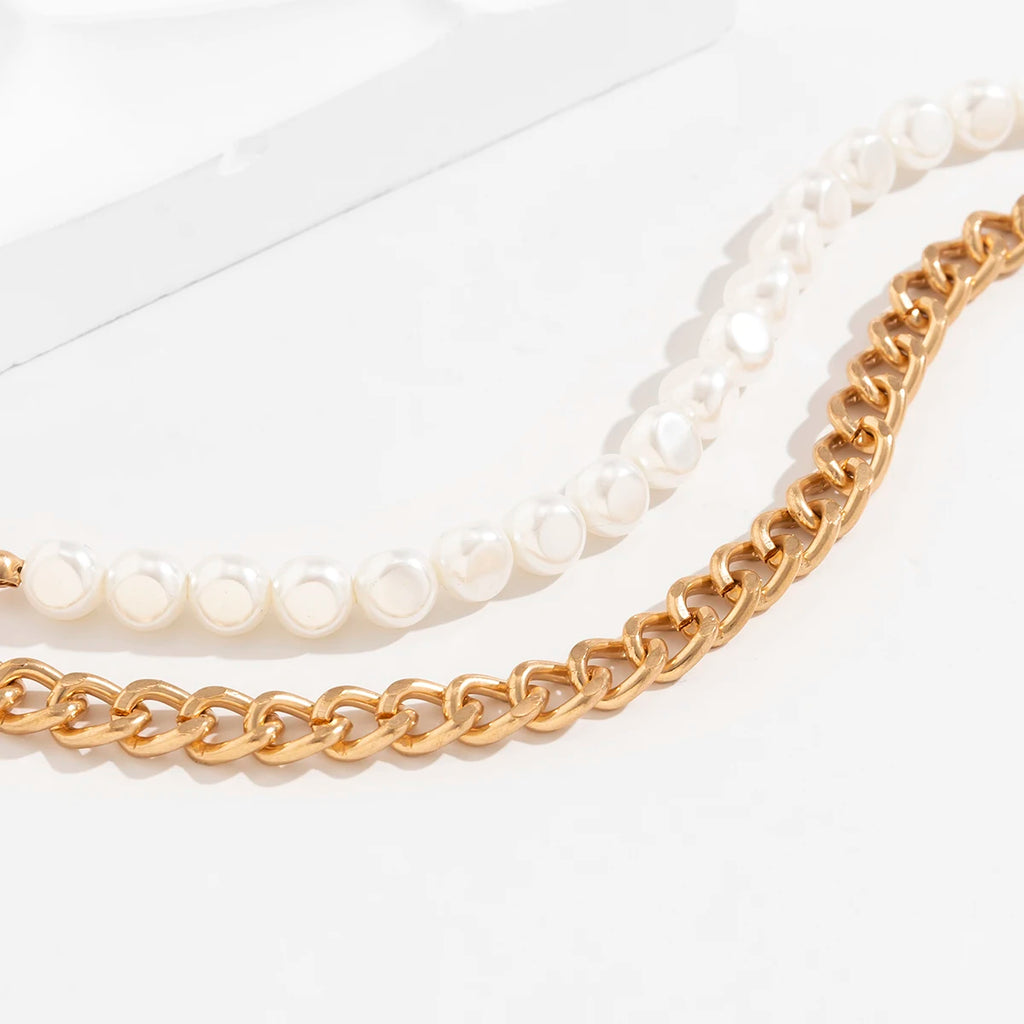 Vintage Baroque Pearls Cuban Link Chain Anklet for Women