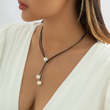 Punk Leather Cord Necklace for Women Gothic Three Pearl Pendant