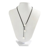 Punk Leather Cord Necklace for Women Gothic Three Pearl Pendant