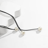 Punk Leather Cord Necklace for Women Gothic Three Pearl Pendant