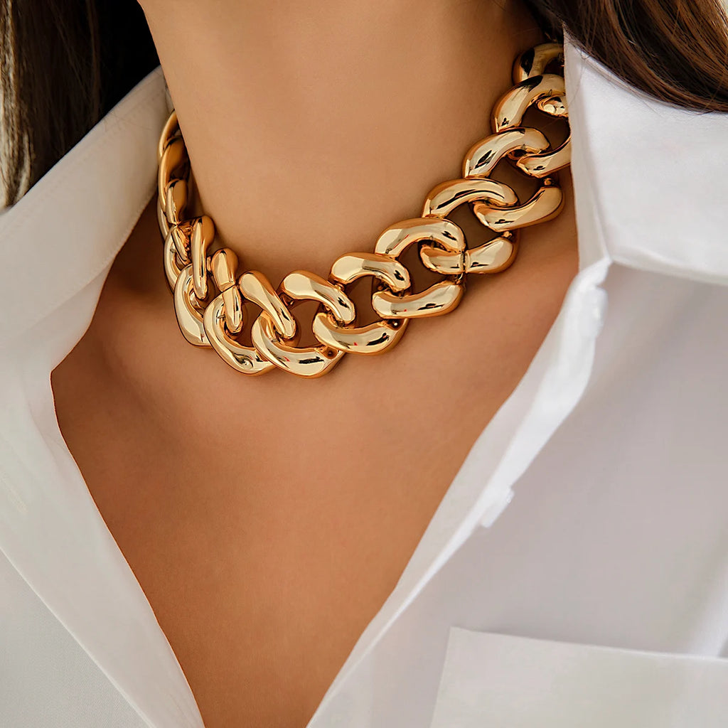 Punk CCB Buckle Cuban Chain Necklace for Women