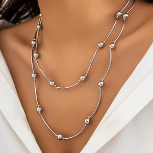 Irregular Metal Tube CCB Beads Choker Necklace Retro Silver Long Necklace