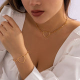 Punk Hollow Heart Link Chain Set for Women Wedding