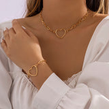 Punk Hollow Heart Link Chain Set for Women Wedding