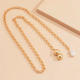 Punk Chain Long Necklace with Pearl Pendant for Women