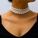 Punk Layered Pearl Choker Necklace Collar Statement Boho Pendant Necklace