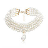 Punk Layered Pearl Choker Necklace Collar Statement Boho Pendant Necklace