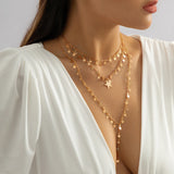Punk Multilayer Star Tassel Chain Choker Necklace Set