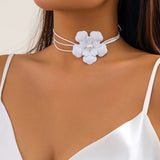 Romantic Pearl Flower Choker Necklace Gothic Wax Rope Chain Adjustable