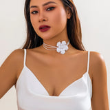 Romantic Pearl Flower Choker Necklace Gothic Wax Rope Chain Adjustable