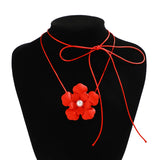 Romantic Pearl Flower Choker Necklace Gothic Wax Rope Chain Adjustable