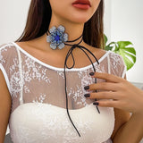 Romantic Rhinestone Flower Choker Necklace Velvet Bowknot Chain