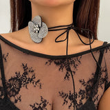 Romantic Rhinestone Flower Choker Necklace Velvet Bowknot Chain