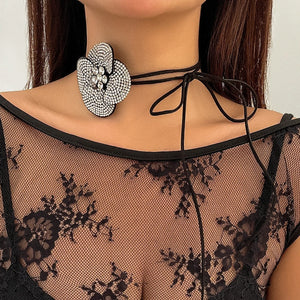 Romantic Rhinestone Flower Choker Necklace Velvet Bowknot Chain