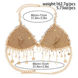 Sexy Rhinestone Mesh Tassel Sequin Bikini Bra Top Body Chain Women