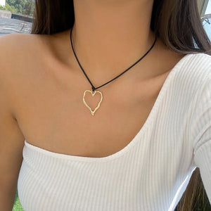 Geometric Hollow Love Heart Pendant Necklace for Women