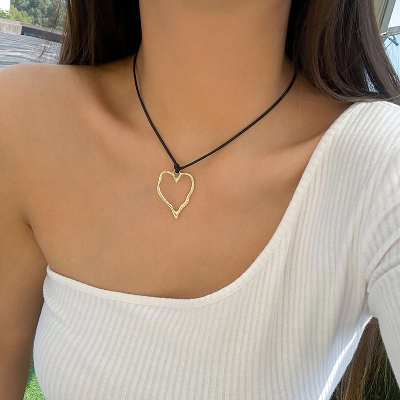 Geometric Hollow Love Heart Pendant Necklace for Women