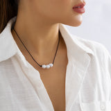 Pearls Leather Wax Thread Choker Necklace Cord Knotted Je