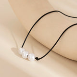 Pearls Leather Wax Thread Choker Necklace Cord Knotted Je