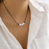 Pearls Leather Wax Thread Choker Necklace Cord Knotted Je