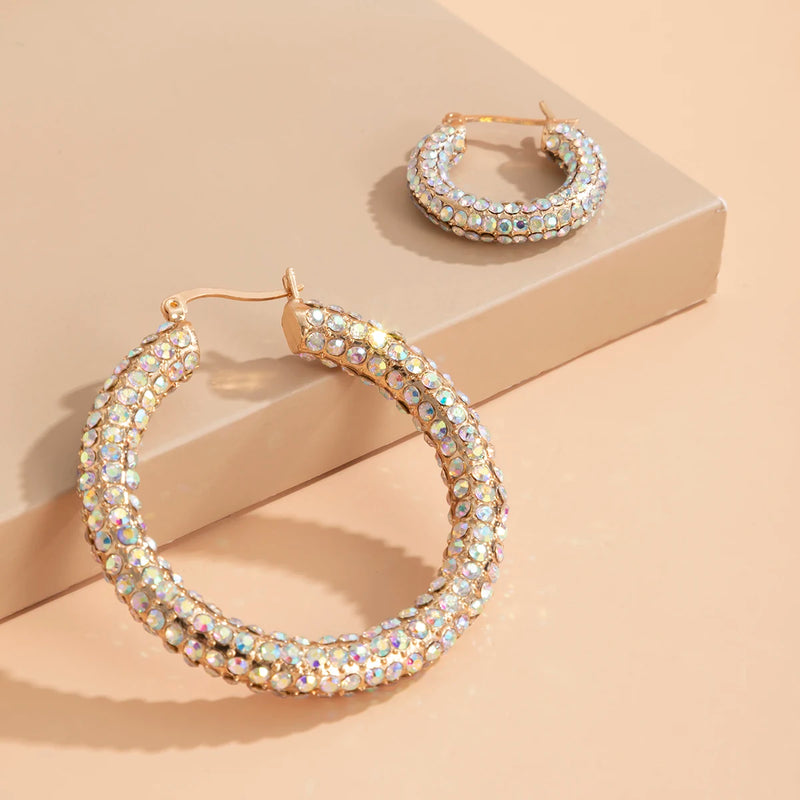 Steampunk Iced Out Crystal Hoop Earrings Bling Basketball Loop E