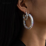 Steampunk Iced Out Crystal Hoop Earrings Bling Basketball Loop E