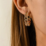 Steampunk Iced Out Crystal Hoop Earrings Bling Basketball Loop E