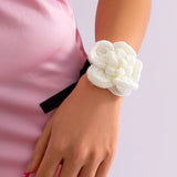 Sweet Knitted Big Flower Choker Necklace for Women Long Adjustable Collar