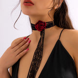 Vintage Lace Rose Flower Choker Necklace Women Adjustable Collar