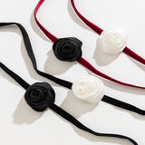 Vintage Rose Flower Strap Choker Necklace Women Long Knotted Rope Chain