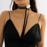 Vintage Rose Flower Strap Choker Necklace Women Long Knotted Rope Chain