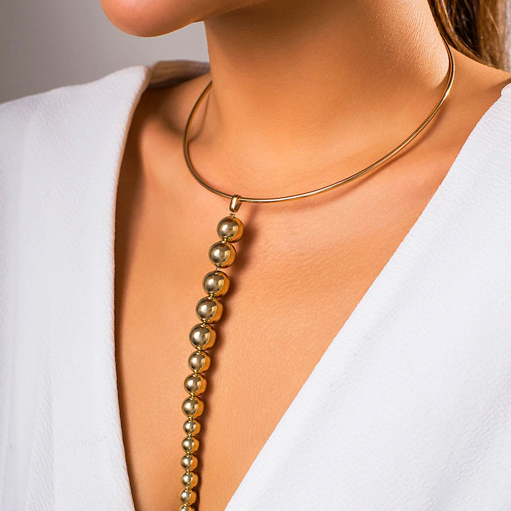 Vintage CCB Ball Beads Long Pendant Choker Necklace Women Punk Metal