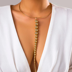 Vintage CCB Ball Beads Long Pendant Choker Necklace Women Punk Metal