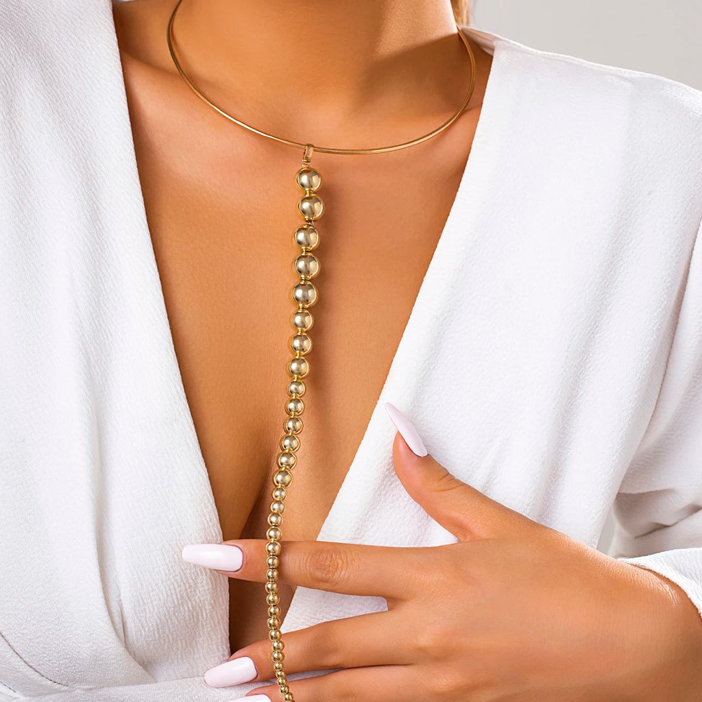 Vintage CCB Ball Beads Long Pendant Choker Necklace Women Punk Metal