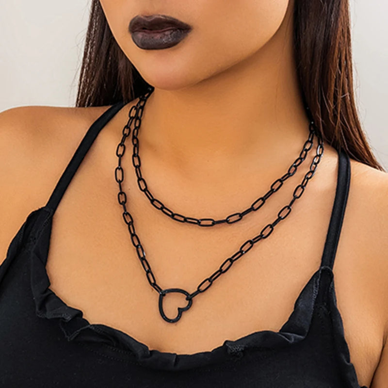 Vintage Hollow Peach Heart Pendant Necklace Gothic Cross Choker