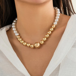 Vintage Pearl Splicing CCB Beads Choker Necklace Punk Short Necklace