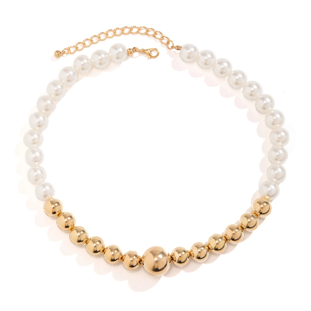 Vintage Pearl Splicing CCB Beads Choker Necklace Punk Short Necklace