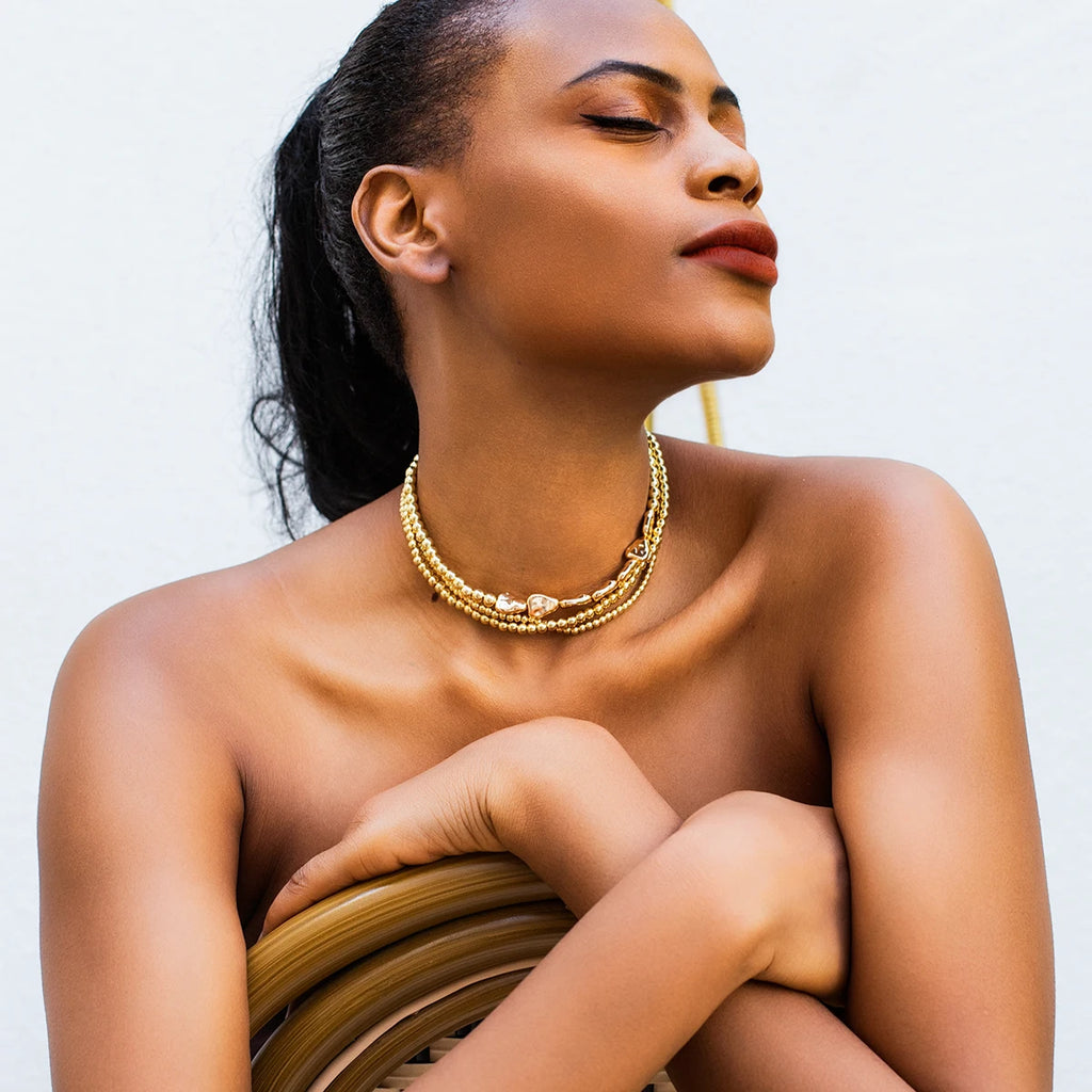 Vintage CCB Beaded Choker Necklace for Women Multilayer Clavicle Chain Necklaces