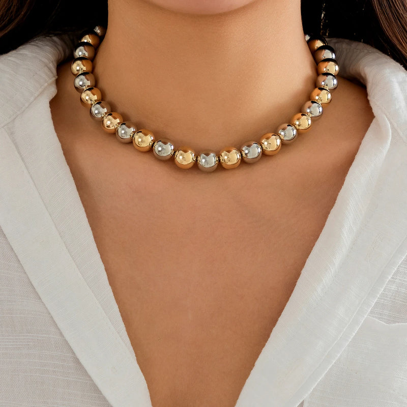 Vintage CCB Ball Beaded Choker Necklace for Women Punk Short