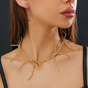 Vintage CCB Beaded Bow Choker Necklace for Women Punk Short Necklace