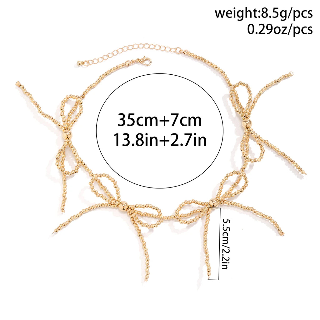 Vintage CCB Beaded Bow Choker Necklace for Women Punk Short Necklace
