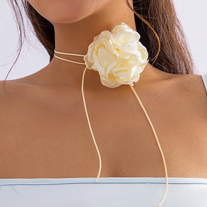 Vintage Pink Rose Flower Choker Necklace Lace-up Strap Wedding