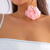 Vintage Pink Rose Flower Choker Necklace Lace-up Strap Wedding