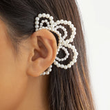Boho Pearl Clip Earrings for Women Bridal C Shape Cuff Left Ear Jewelry