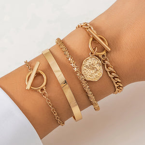 Vintage OT Buckle Coin Pendant Bracelet Goth Charm Bangles