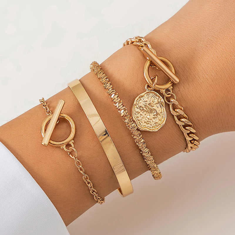 Vintage OT Buckle Coin Pendant Bracelet Goth Charm Bangles