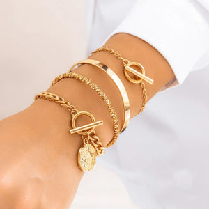 Vintage OT Buckle Coin Pendant Bracelet Goth Charm Bangles
