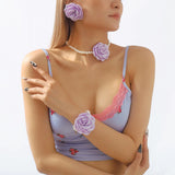 Kpop Pink Rose Flower Choker Necklace Bridal Goth Jewelry