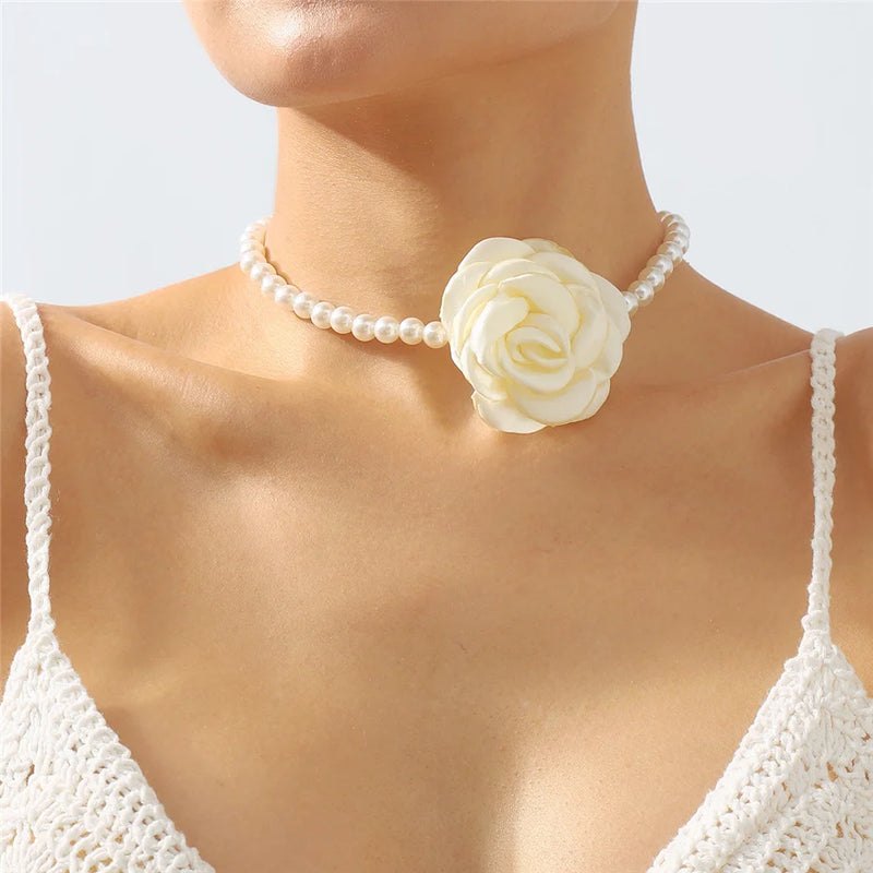 Kpop Pink Rose Flower Choker Necklace Bridal Goth Jewelry
